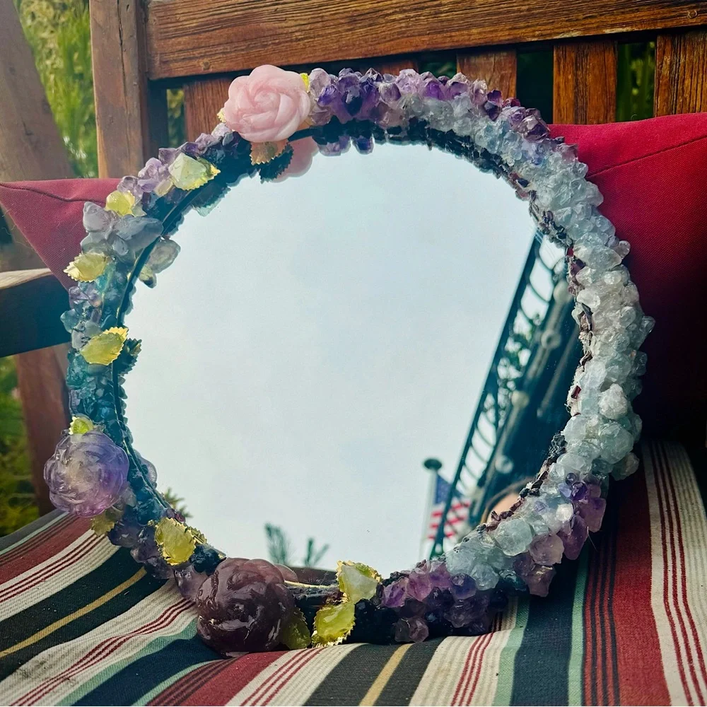 Aphrodite’s Garden Crystal Gemstone Adorned Mirror